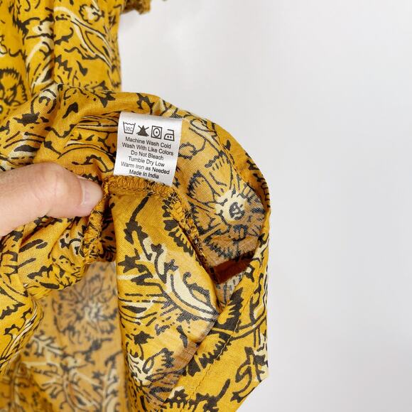 House of Harlow 1960 Large L Yellow Boho Ruffle Sleeve Blouse Tie V Neck Gypsy - Picture 7 of 7